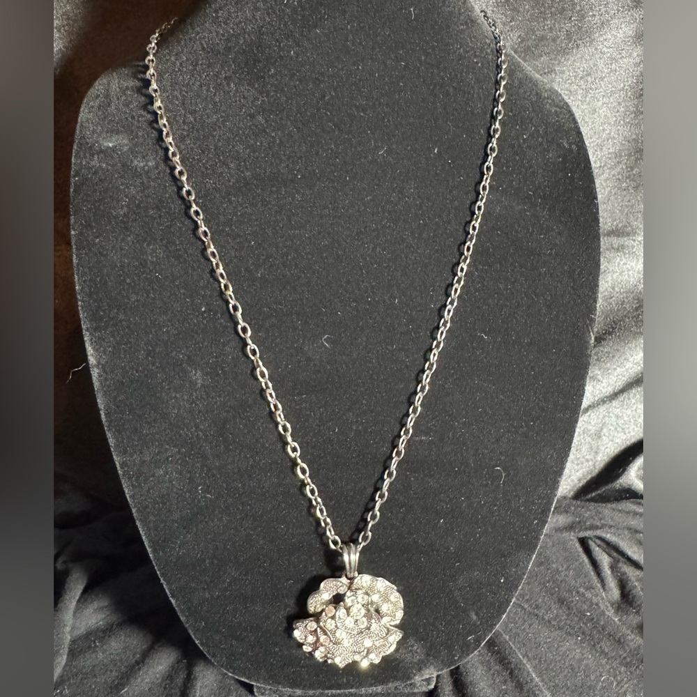 Vintage oil rubbed bronze color Necklace Rose Pendant With Rhinestones